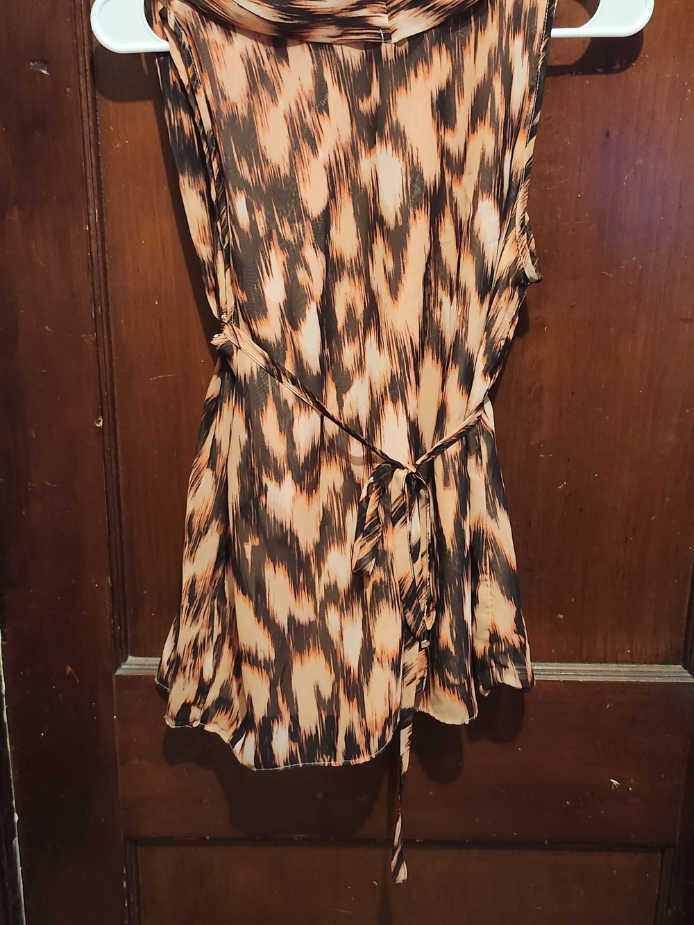 Jennifer Lopez Peach and Black Printed Tie-Waist Mini Dress